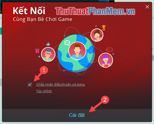 Tick ​​vào Chấp nhận điều khoản rồi bấm Cài đặt