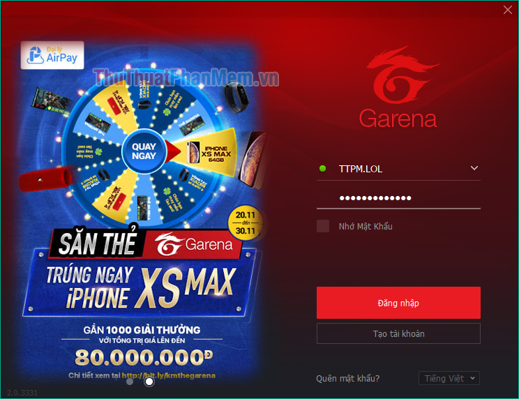 Đăng nhập vào tài khoản Garena của bạn