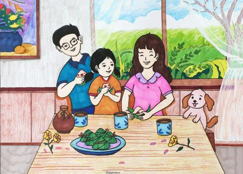 Vẽ tranh chủ đề tự chọn về gia đình hạnh phúc