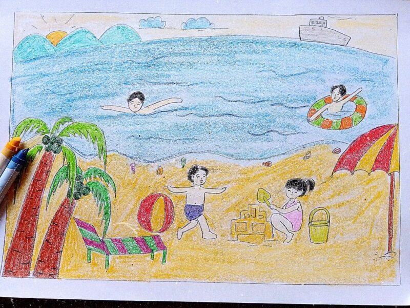 vẽ tranh tự do trên bãi biển mùa hè