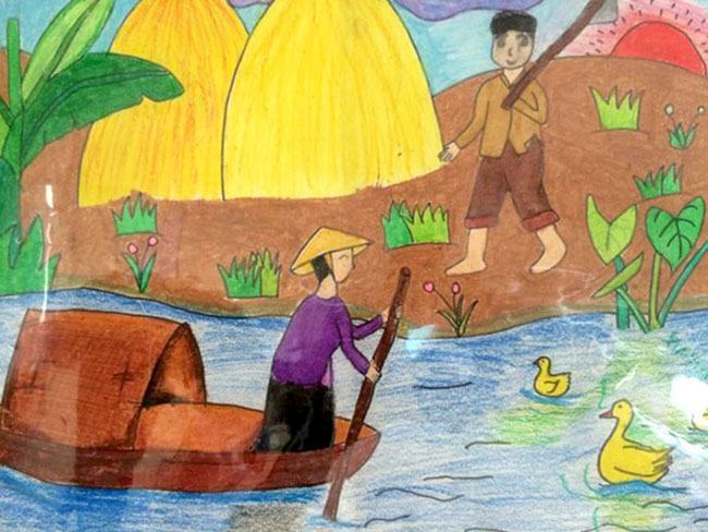 Vẽ tranh theo ý thích về người lái đò trên sông
