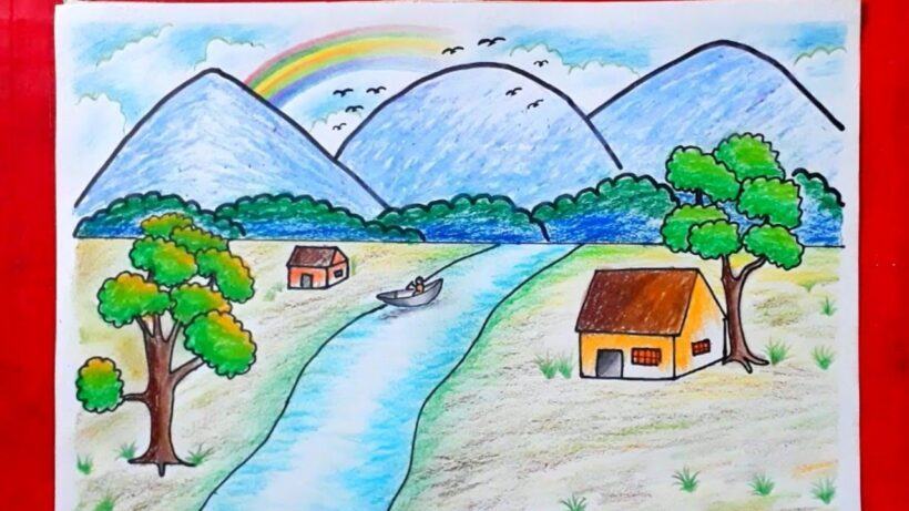 Vẽ tranh đơn giản tự chọn đề tài phong cảnh làng quê