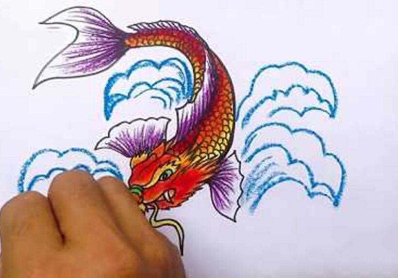 Cách vẽ cá chép hóa rồng