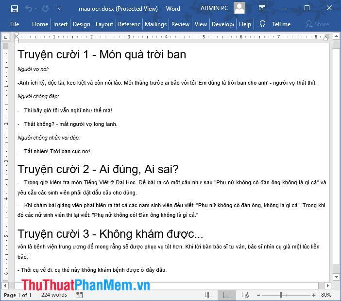 Văn bản sau khi chuyển từ ảnh JPG sang Word bằng Convertio