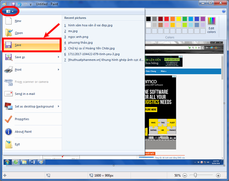 Lưu ảnh bằng cách nhấn vào Paint - Save