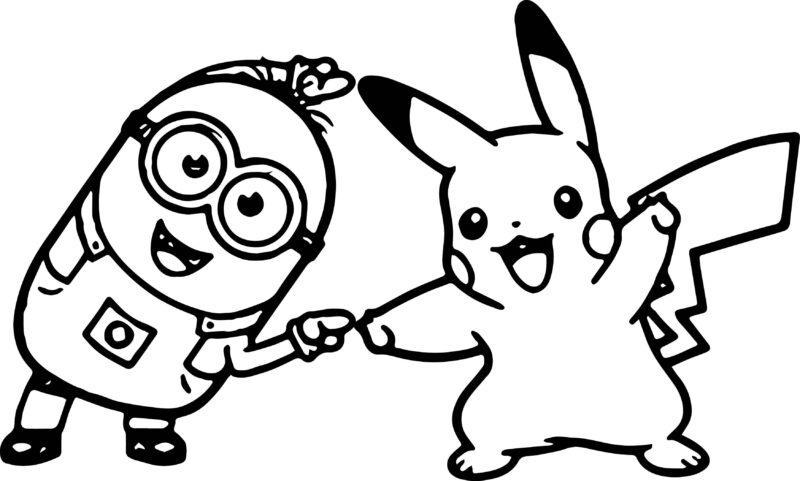 Tranh tô màu Pikachu và minion