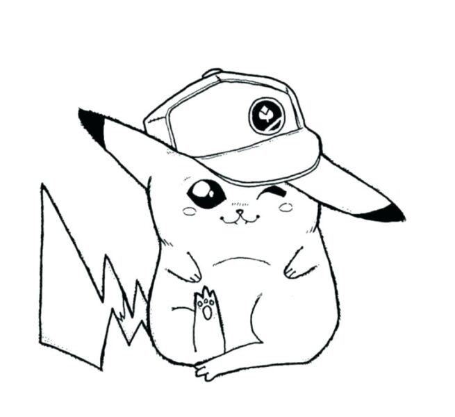 Tranh tô màu Pikachu đội mũ