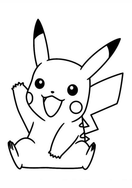 Tranh tô màu Pikachu giơ một tay