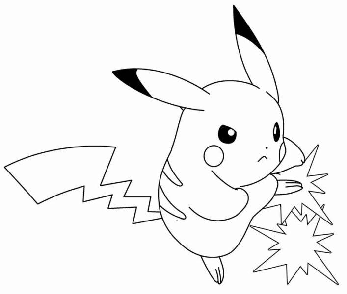 Tranh tô màu Pikachu giơ 1 chân đạp