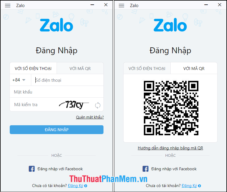 Đăng nhập bằng số điện thoại của bạn và đăng nhập bằng cách quét mã QR