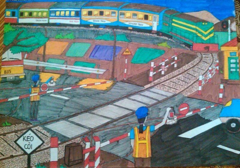 Bài vẽ an toàn giao thông đường sắt của học sinh lớp 7