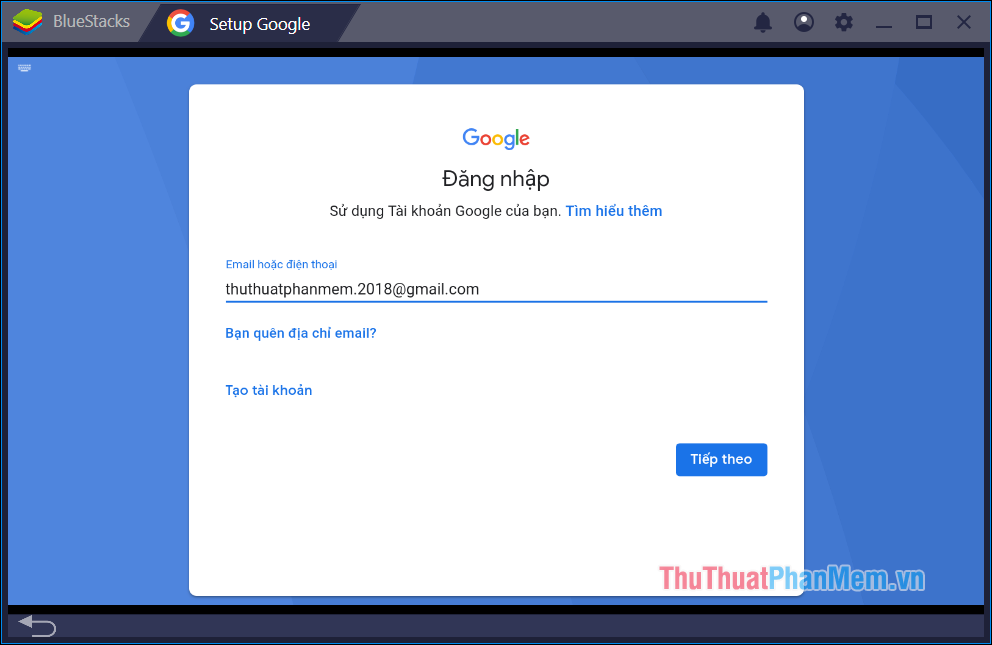 Đăng nhập tài khoản Google của bạn vào Bluestack
