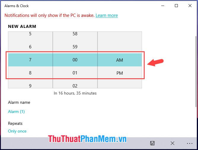 Đặt thời gian báo thức trong Báo thức mới