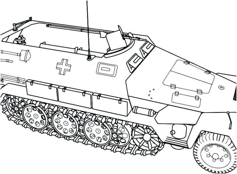 Tranh tô màu xe tăng mạnh mẽ cho bé tập tô màu (15)