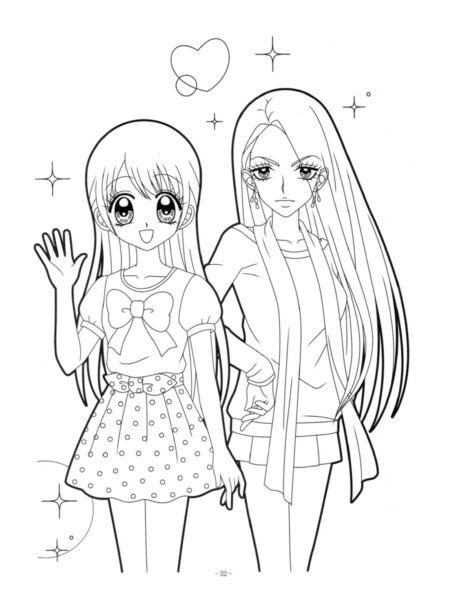 Tranh tô màu 2 cô gái Anime