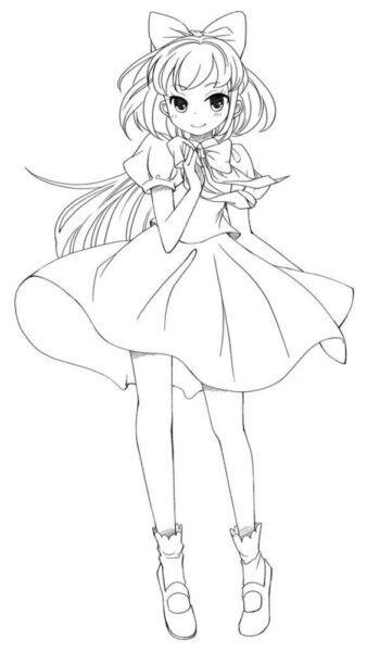 Trang tô màu Công chúa anime mặc váy