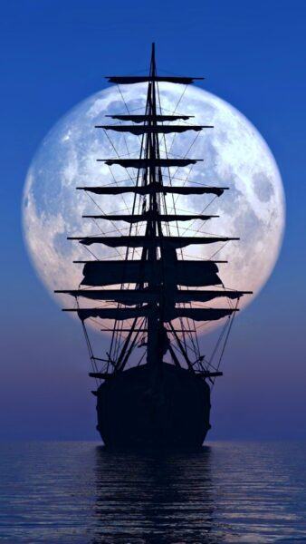 hình ảnh mặt trăng và thuyền buồm