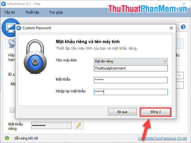 Đặt mật khẩu và chọn OK