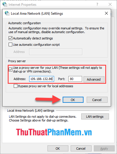 Đánh dấu vào Sử dụng máy chủ proxy cho mạng LAN của bạn