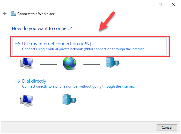 Chọn Sử dụng kết nối Internet của tôi (VPN)