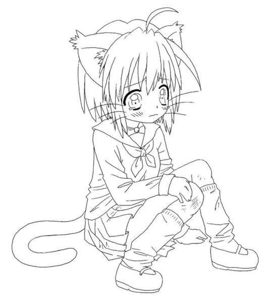 Trang tô màu cô gái mèo Có thể in - Anime Cat Girl Coloring Pages Coloring Home