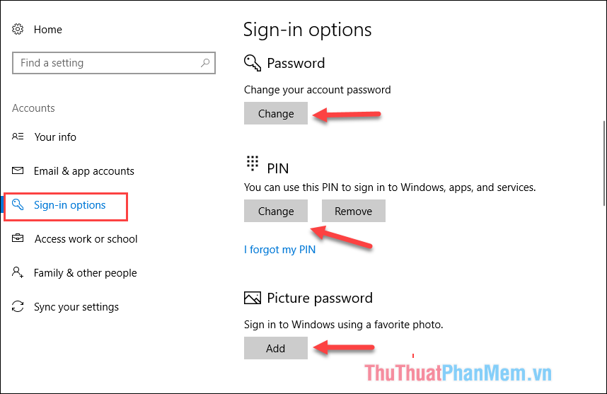 Trong phần Sign-in Option có 3 loại mật khẩu cho máy tính