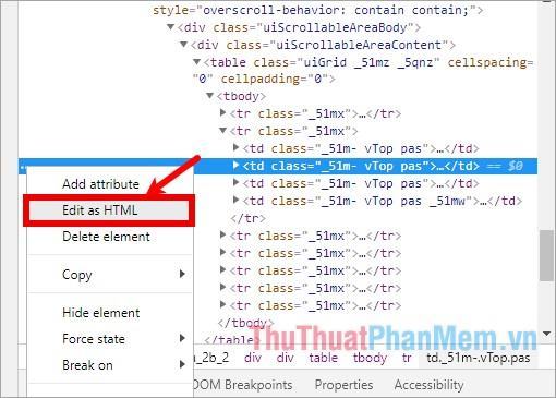 Click vào biểu tượng dấu 3 chấm ở đầu code - chọn Edit as HTML