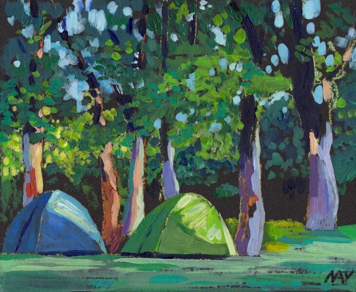Vẽ lều trại bằng tranh sơn dầu