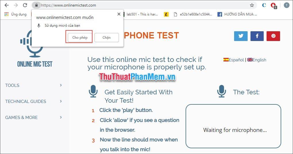 Trang web yêu cầu sử dụng micrô, hãy nhấn Cho phép