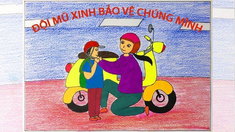 Vẽ chiếc mũ xinh bảo vệ chúng mình đội mũ bảo hiểm cho mẹ và bé