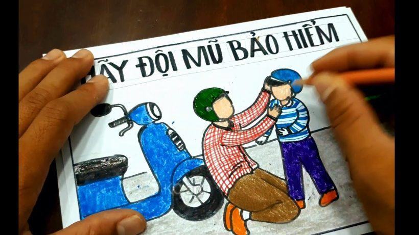 Vẽ chiếc mũ xinh bảo vệ chúng ta mẹ đội mũ bảo hiểm cho bé