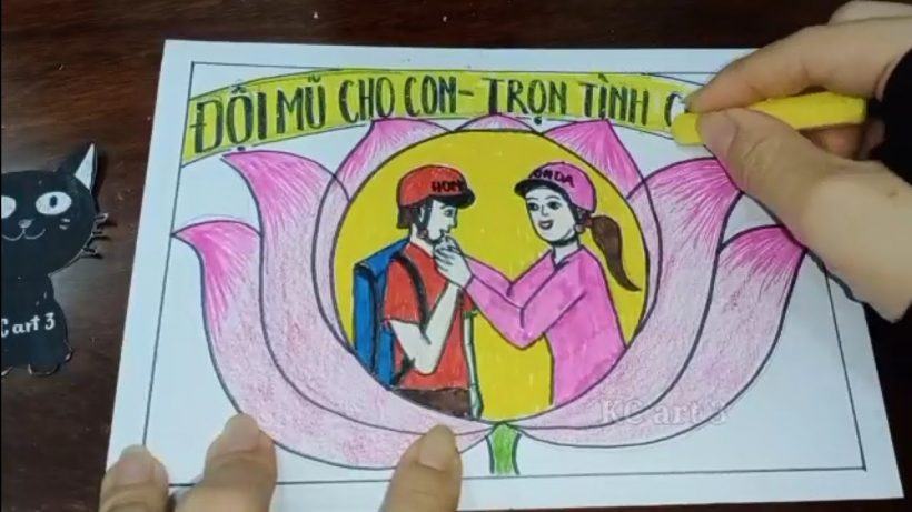 Tranh chiếc mũ xinh che chở cho ta bên bông sen đẹp đầy ý nghĩa