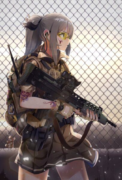 Hình ảnh anime nữ tóc dài mát mẻ cầm súng đi làm nhiệm vụ
