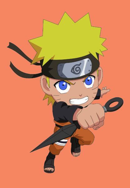 Hình nền Naruto chibi chiến đấu màu cam