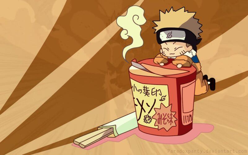 Hình ảnh chibi Naruto dễ thương bên ly mì