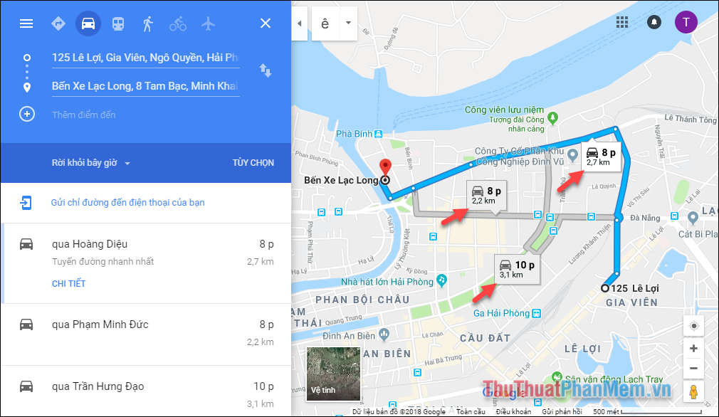 Google Map sẽ hiển thị một số đường dẫn khác nhau