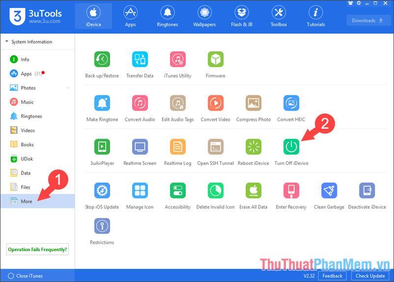 Tắt nguồn iPhone bằng phần mềm 3uTools