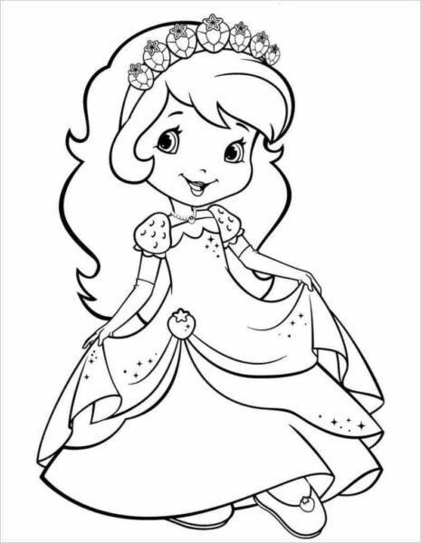 Coloring picture of Princess Chibi holding a skirt