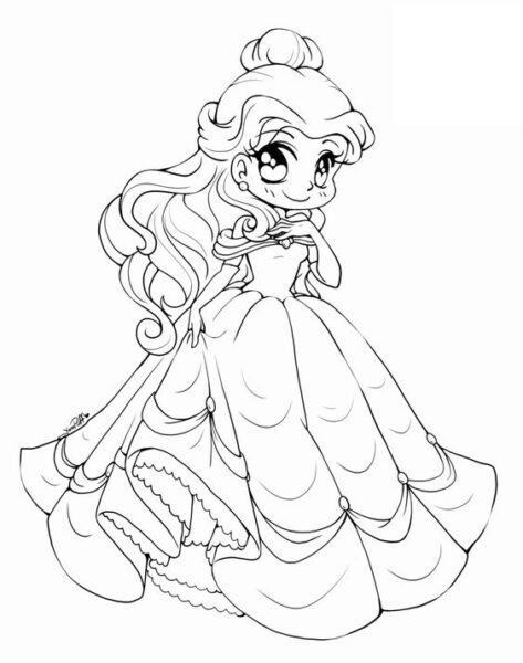 Coloring picture of Princess Chibi with glitter eyes