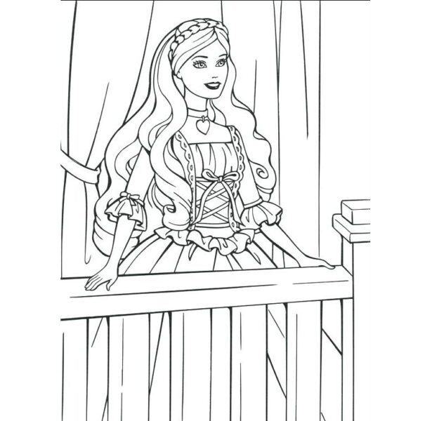 Coloring picture of Princess Chibi standing outside the window