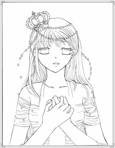 Coloring picture of Princess Chibi with her hands in front of her chest