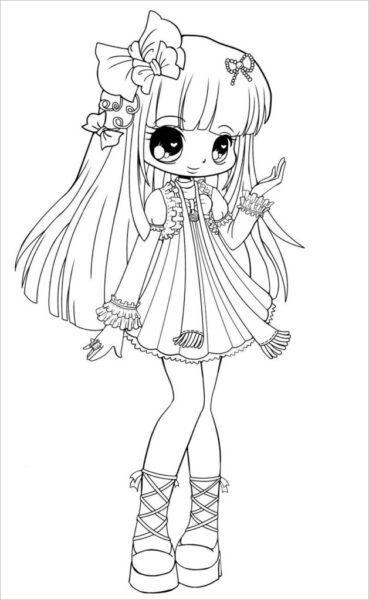 Coloring picture of Princess Chibi wearing a short skirt