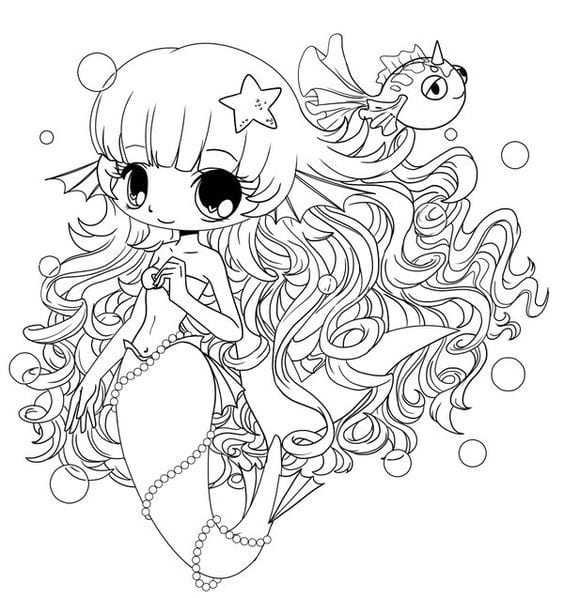 Princess Chibi mermaid coloring page