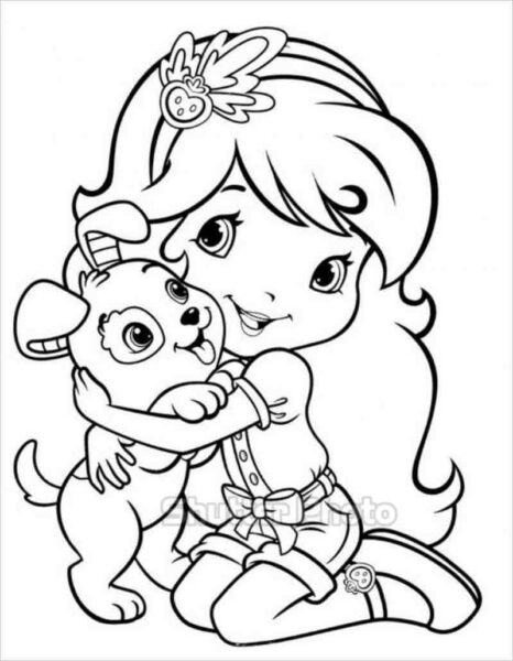 Coloring picture of Princess Chibi hugging a rabbit