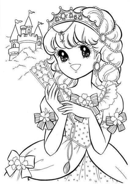 Princess Chibi and the castle coloring page