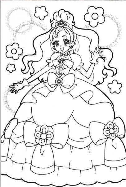 Coloring picture of Princess Chibi with an impressive dress