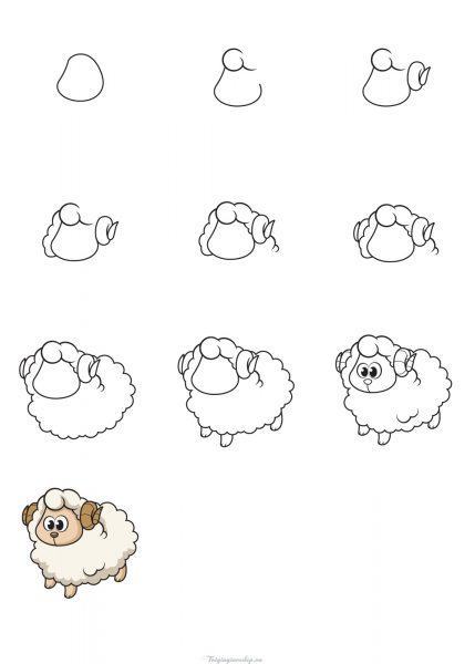 Cách vẽ con vật - hình con Cừu dễ thương