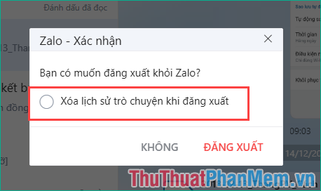 Bỏ chọn Xóa lịch sử trò chuyện khi đăng xuất