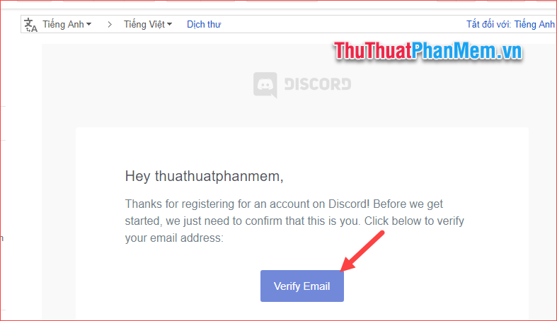 Mở tin nhắn Discord gửi đến Email của bạn và nhấp vào nút Xác minh Email