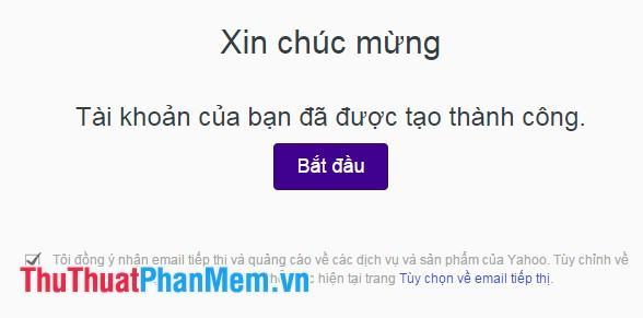 Tài khoản được tạo thành công